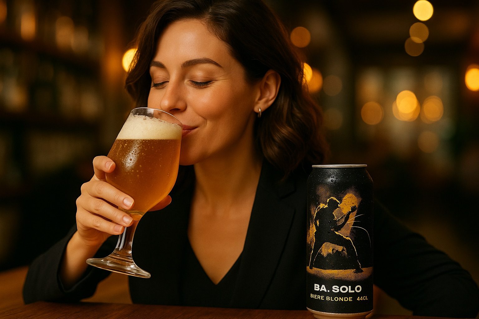 femme en train de deguster une biere dans la brasserie artisanale brass art